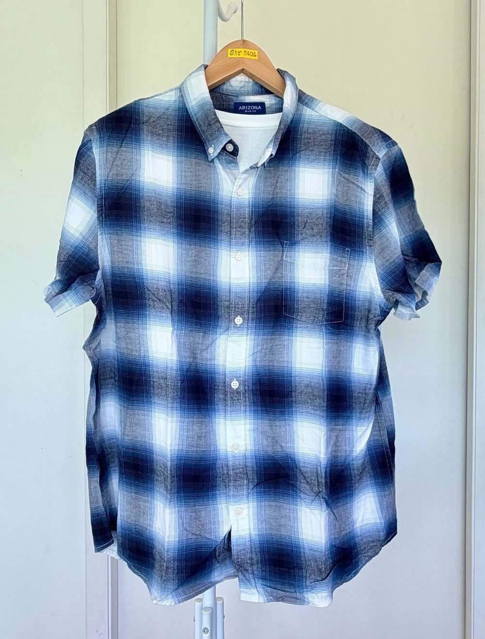 Arizona Jean Co Men’s Blue White Plaid Short Sleeve Button Down Size XL